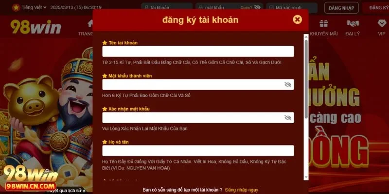 Trang chủ 32 Hướng dẫn về đăng ký, đăng nhập 98WIN